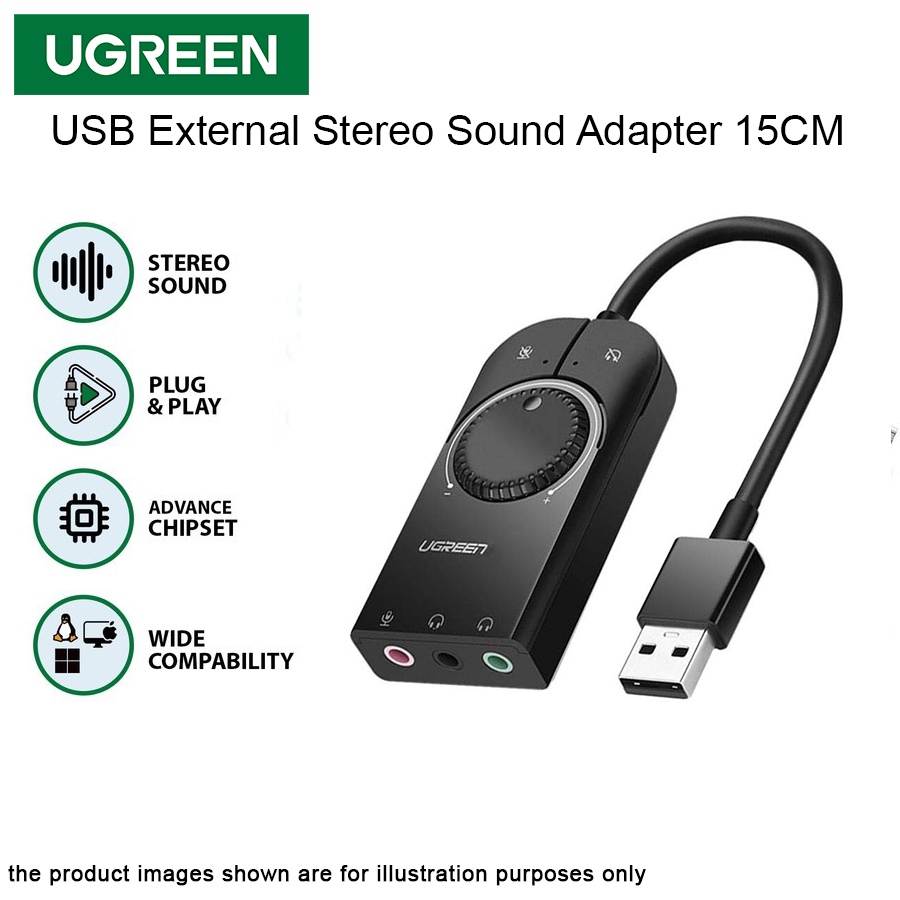 UGREEN 40964 USB External Stereo Sound Adapter 15CM (Black) | Shopee ...