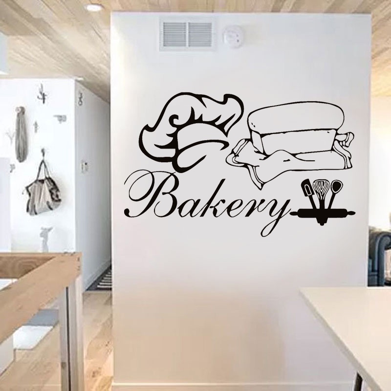 Bakery Shop Banner Sign Wall Sticker Vinyl Bakery Store Window Decor Baking Baker Chef Hat Tool