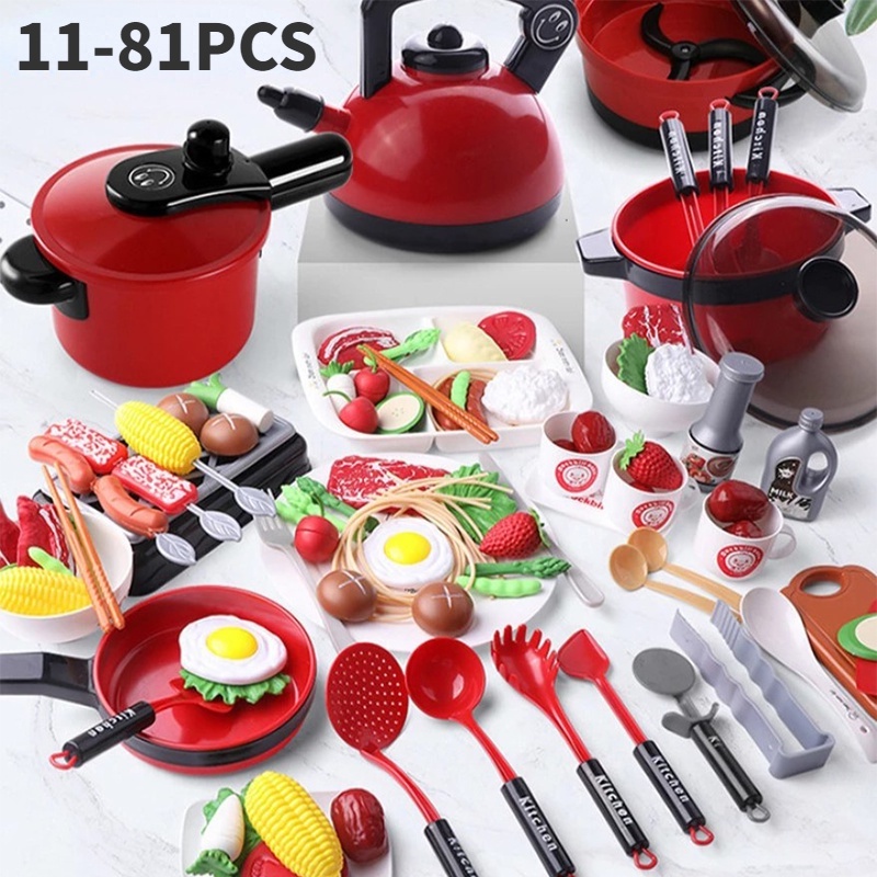 11-81PCS Kids Kitchen Pretend Play Toys Simulation Cooking Tableware ...