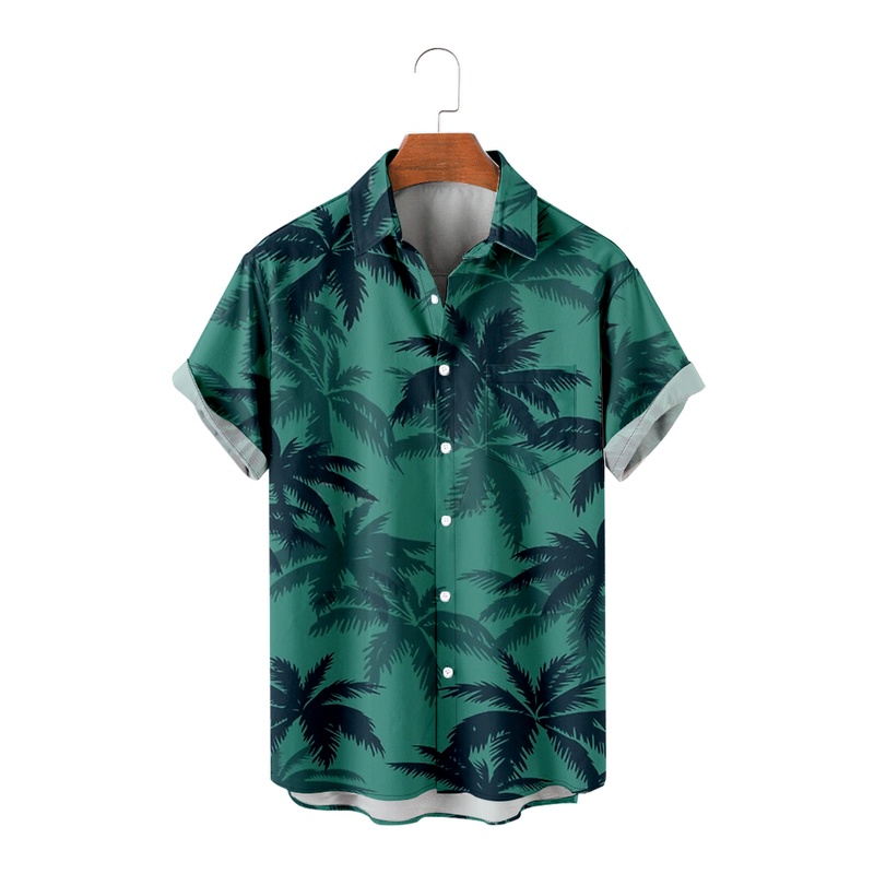 Men's Green Coconut Tree Shirts Short Sleeve Hawaiian Shirts | Shopee ...