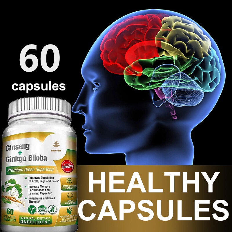 Ginseng & Ginkgo Biloba 100 Raw Supplement, Promotes Cerebral Blood