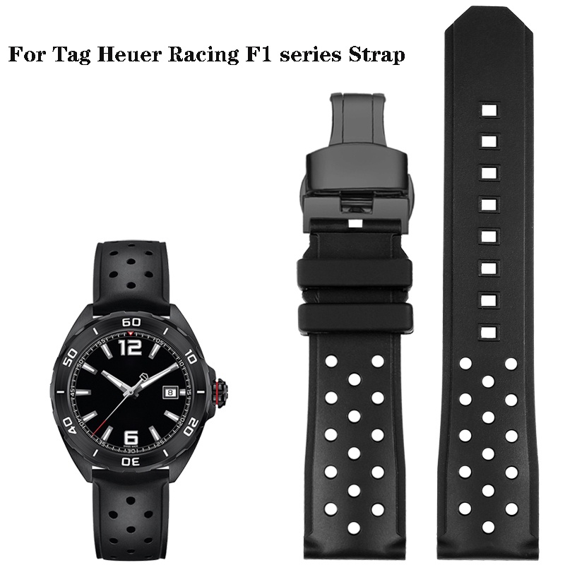 22mm Silicone Watch Band for Tag Heuer Racing F1 WAZ2113 Sports Watch Series Accessories Rubber Men s Black Watch Strap Butterfly Buckle