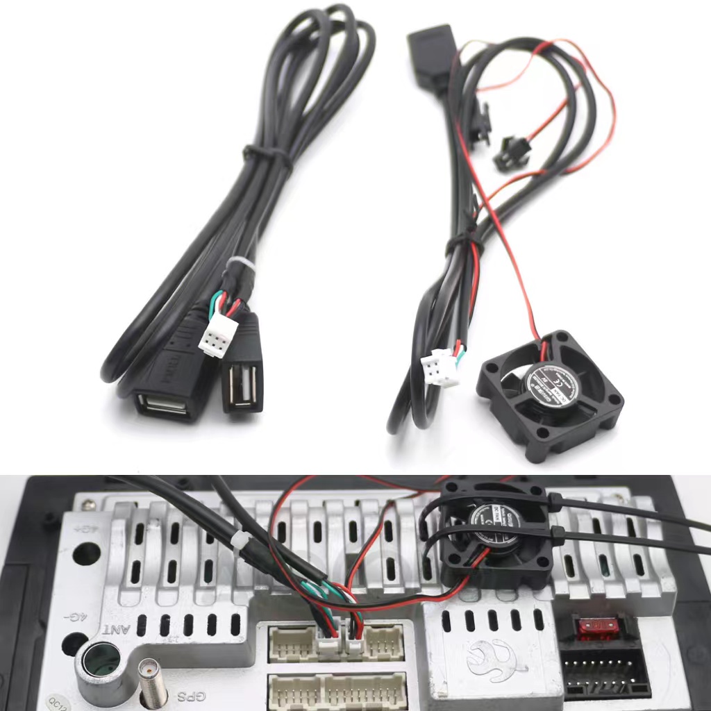 Universal 4 6 Pin Plug Dual USB Cable Adapter Car Radio Cooling Fan for Android Multimedia
