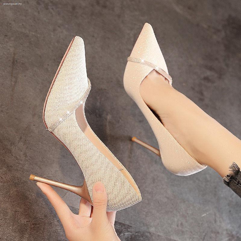 [with box] Korean brides single stiletto shoes Pointed toe high heels for  women new sexy fairy style Kasut Tumit Tinggi Wanita