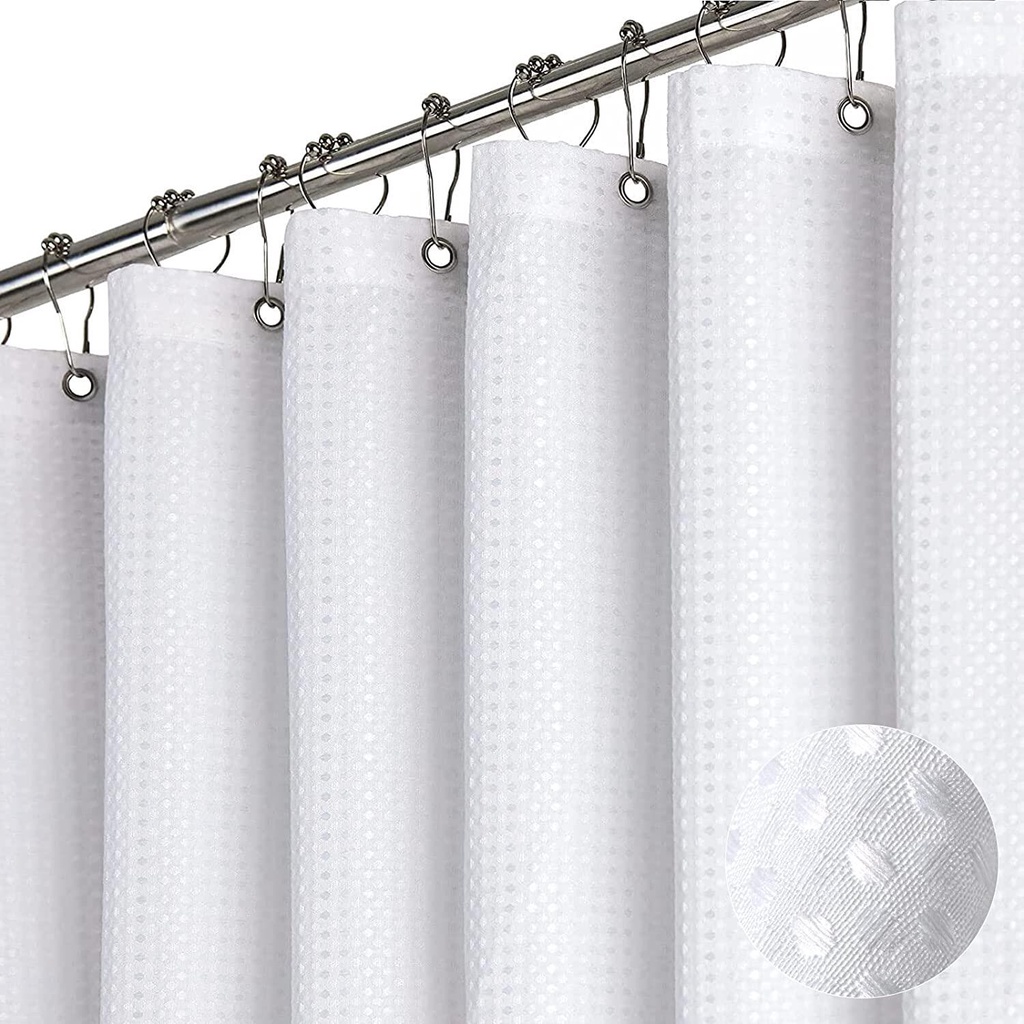 White Fabric Shower Curtain Waffle Weave Heavy Duty Hotel Luxury