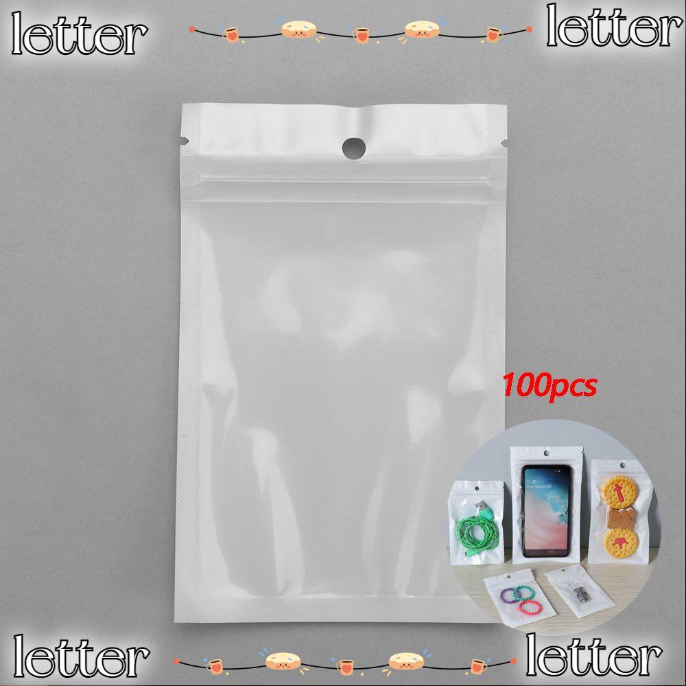 LETTER 100pcs White/Clear Zipper Retail Hang Hole Packaging Bag Self
