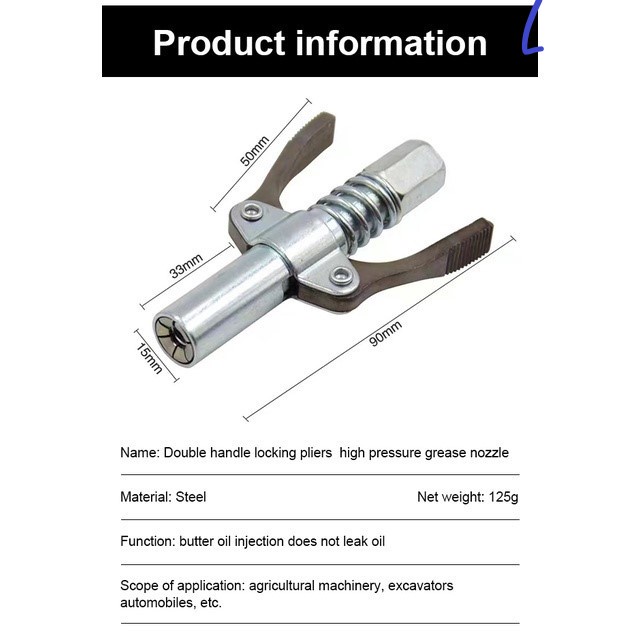 Double Handle Grease Coupler HeavyDuty Quick Lock Release Grease Gun