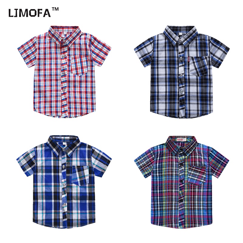 LJMOFA KIDS 29Yrs Kids Shirt Boys Summer Short Sleeves Casual Plaid