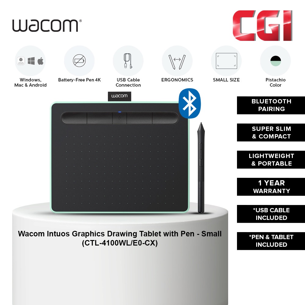 Wacom CTL-4100WL/E0-CX Intuos Small Pen Tablet with Bluetooth ...