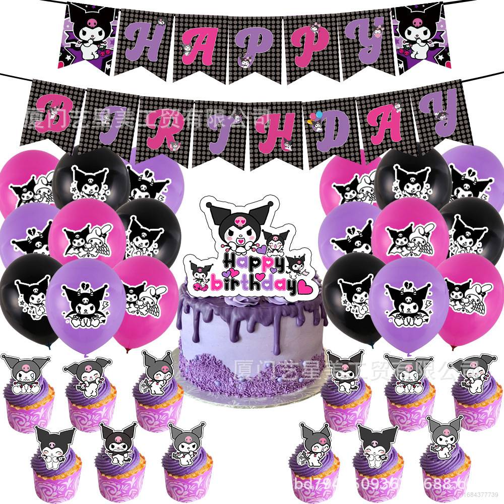 Trend Kuromi Sanrio Theme kids birthday party decorations banner cake ...