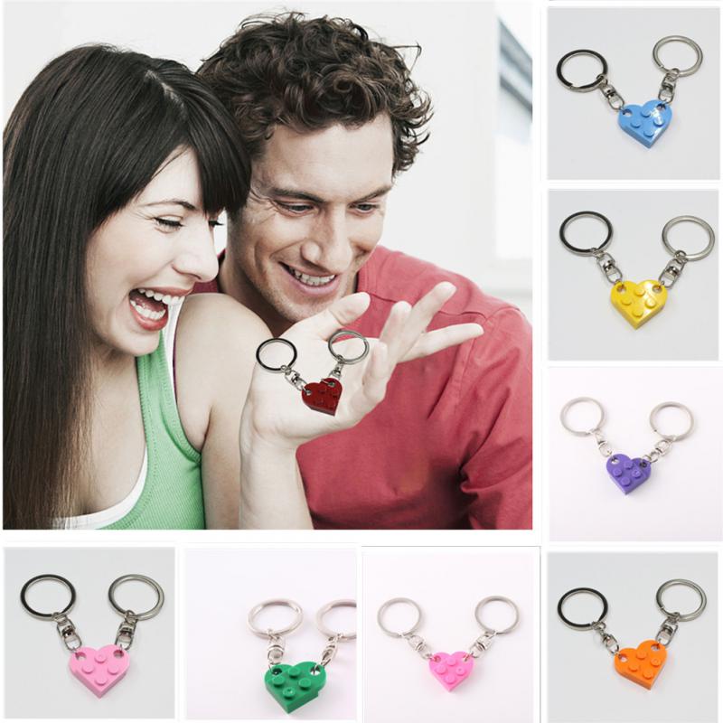 2Pcs Cute Love Heart Brick Keychain for Couples Friendship Women Men Girl  Boy Lego Elements Key