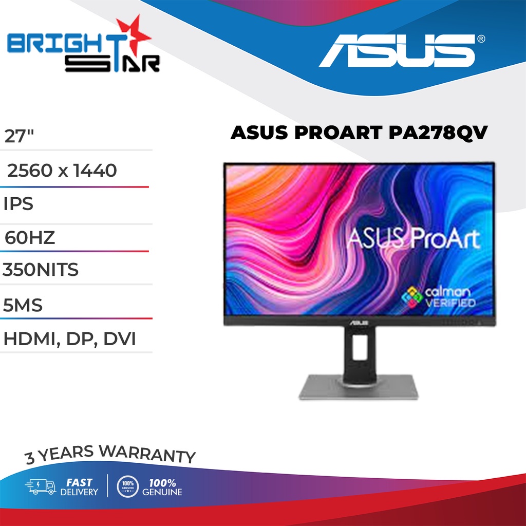 ASUS ProArt PA278QV 27 QHD 75Hz IPS LED Professional Monitor