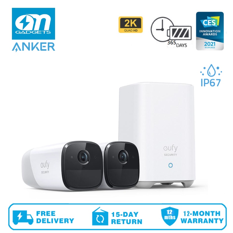 Eufy-Cam 2 Wireless Home Security Camera System, 1080p, No Monthly Fees, Indoor/Outdoor, White