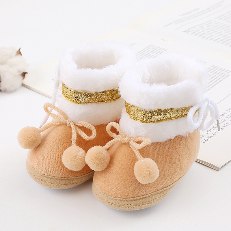 Baby Shoes For Girl Non-skid Snow Boots Plush Patchwork Cotton-padded Shoes  Soft-soled Toddler Shoe for 0-18 Months