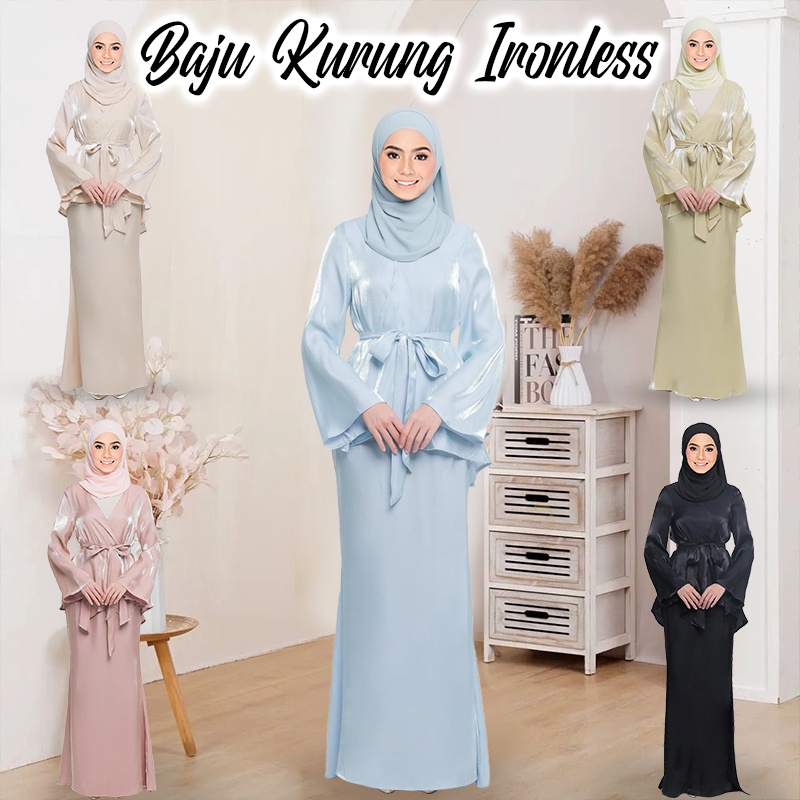 Shantung Silk Baju Kurung Moden Ironless Kurung Muslimah Plain Kebaya