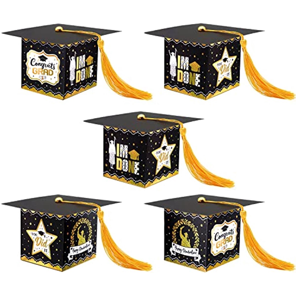 10Pcs Graduation Cap Candy Boxes, Graduation Party Favors, Bronzing ...