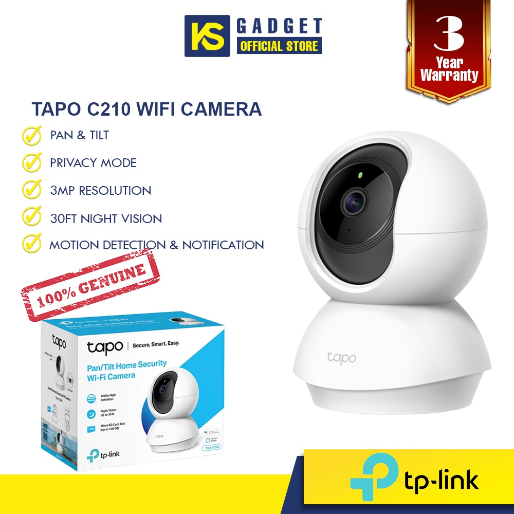 TP-LINK TAPO C210 SECURITY WI-FI CAMERA | 3MP ULTRA HIGH DEFINITION | PAN  AND TILT: 360º HORIZONTAL | 2-WAY AUDIO | ADVANCE NIGHT VISION UP TO 30FT 