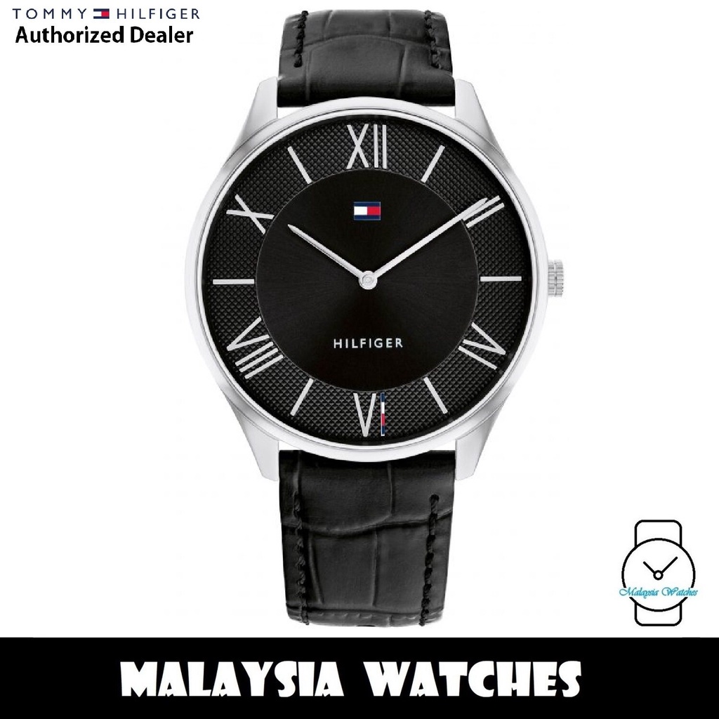 Tommy hilfiger sunray black best sale leather watch