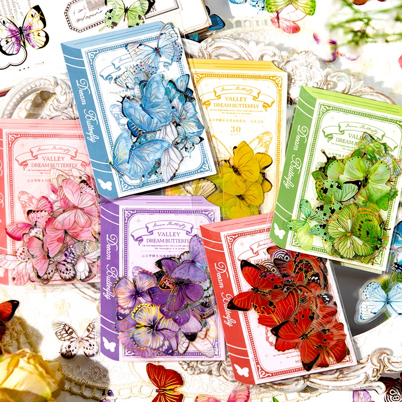 Journamm 30pcs/pack Gold Foil Butterfly Stickers Waterproof PET ...