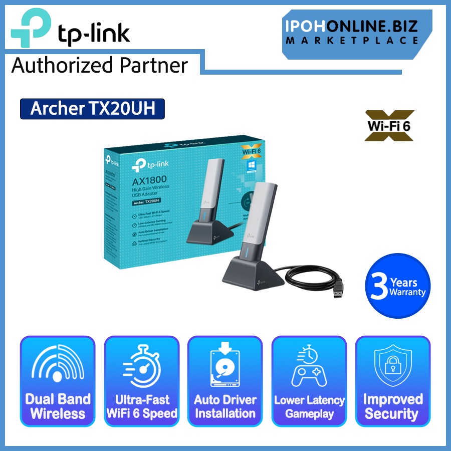 TPLink Archer TX20UH AX1800 High Gain WiFi 6 USB 3.0 Adapter with Auto