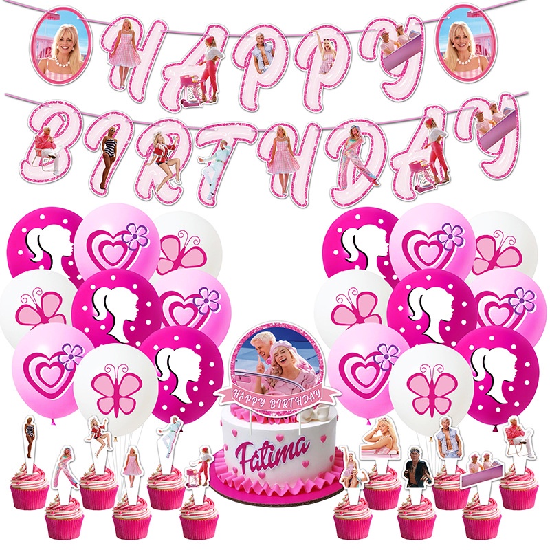 Jom Party Barbie Theme Happy Birthday Banner Latex Balloon Party Themes ...