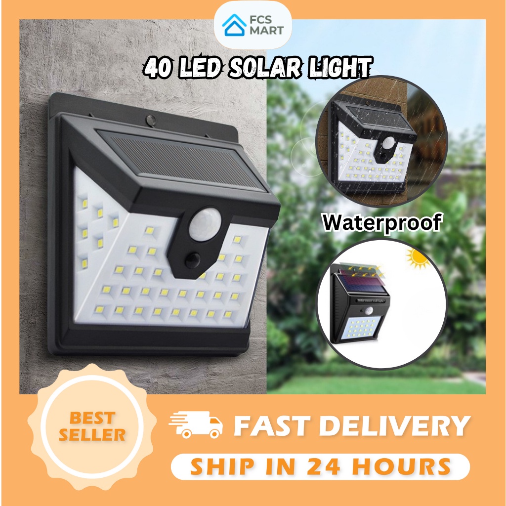 40LED Solar Light 3 MODE LED PIR Motion Sensor Light Control Solar Wall ...