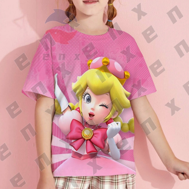 313 Years Super Princess Peach Mario TShirt Kids Girls Fashion Short