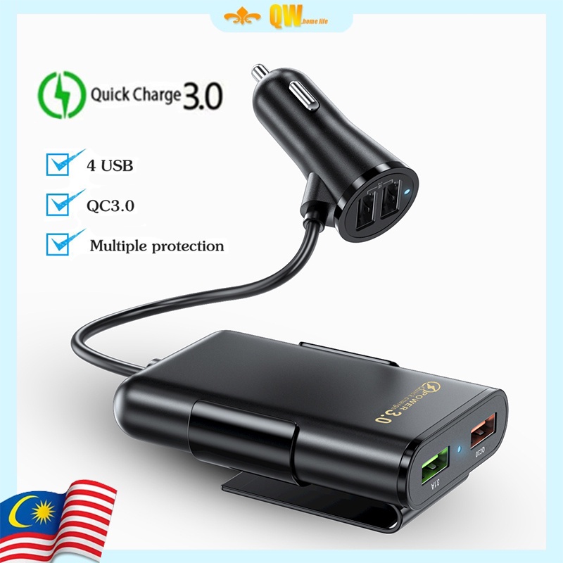Quick Charge 3.0 USB Car Charger Extension Cord Cable Car Usb Charger