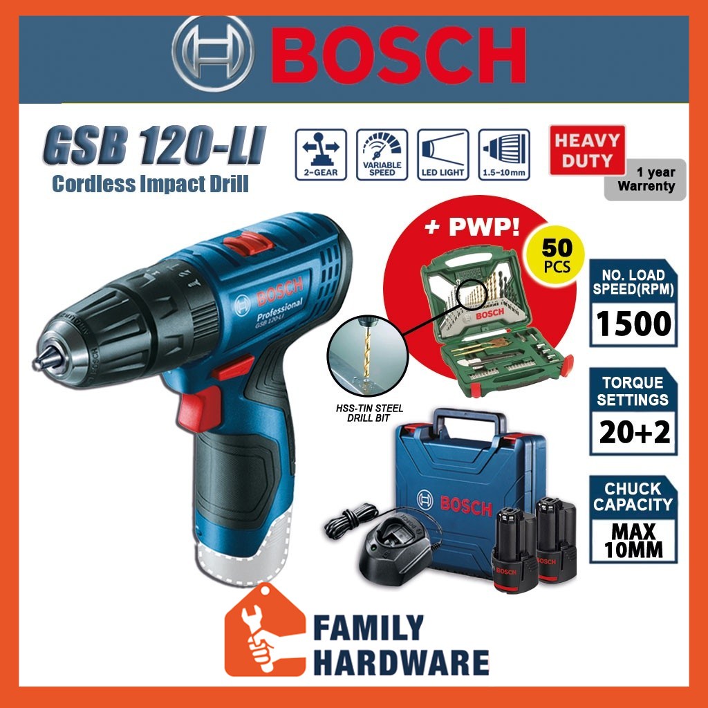 BOSCH GSB 120-LI GEN 2 12V Professional Cordless Impact Drill GBA 12V 2 ...