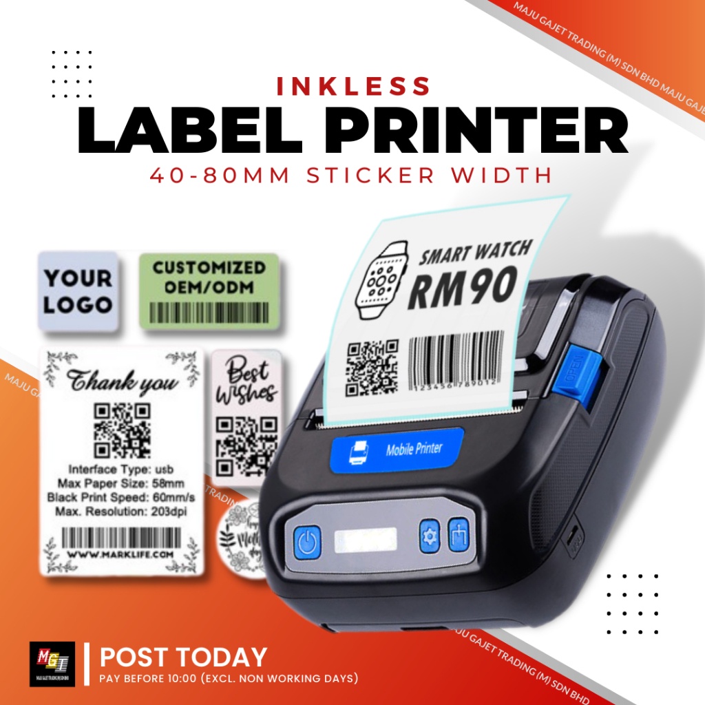Bluetooth Thermal Barcode Printer Inkless Label Maker Print Sticker