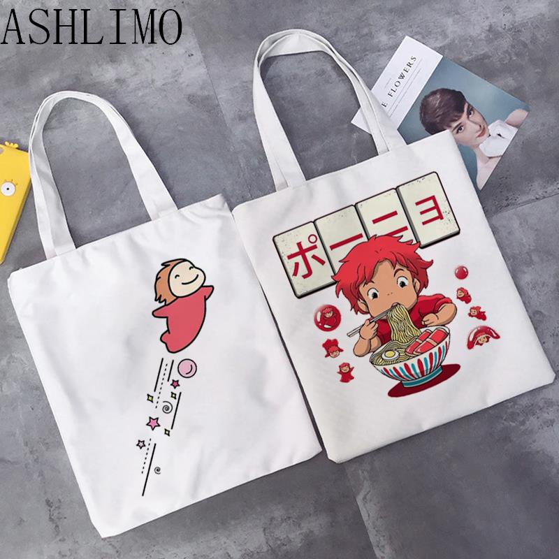 Cute Ponyo On The Cliff Tote Bag Unisex Anime Sosuke Canvas Bag Hayao ...