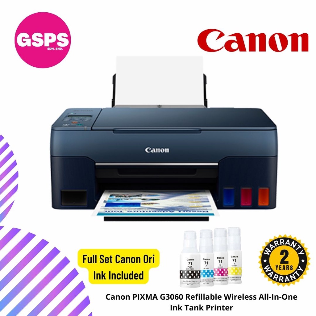 Canon PIXMA G3060 Refillable Wireless AllInOne Ink Tank Printer