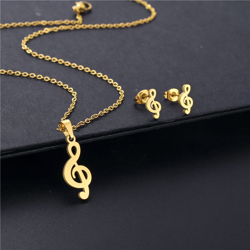 Stainless Steel Gold Plated G Clef Musical Symbol Pendant Necklace earring sets Music Charm Jewelry Shopee Malaysia