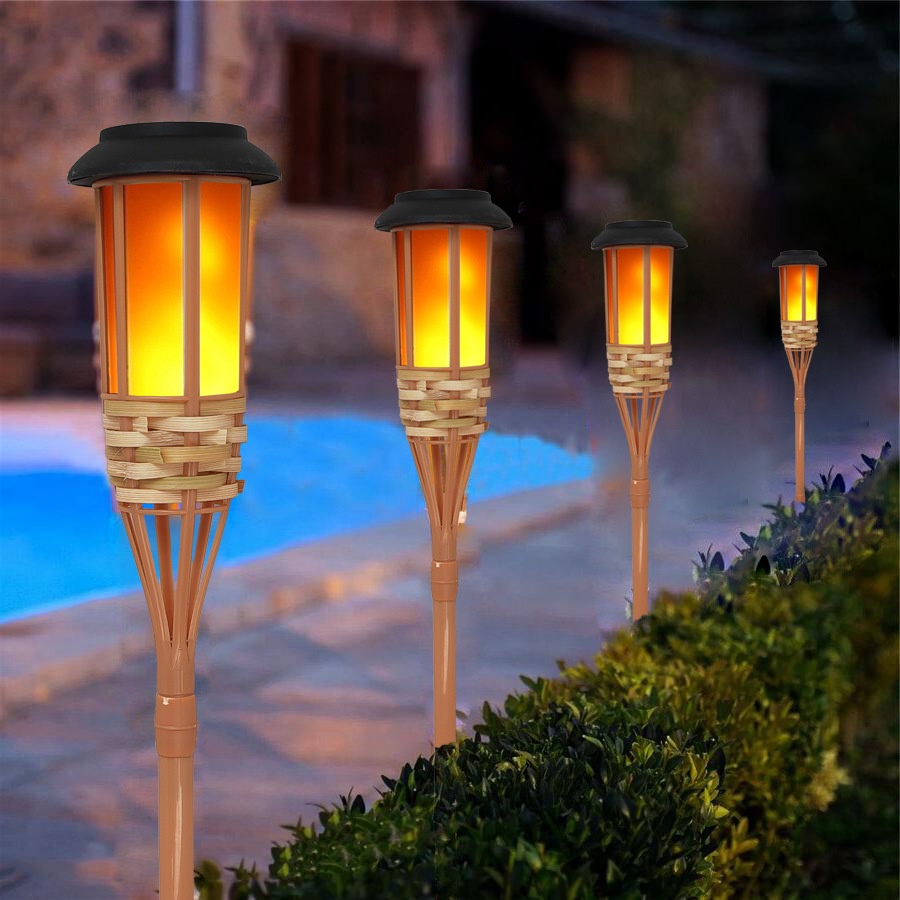 Bamboo Solar Garden Light Pelita Buluh LED Tanpa Wayar Elektrik Flame ...