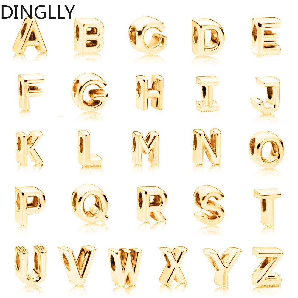 DINGLLY Gold Color 26 English Letters Beads Macroporous Beading Charm ...