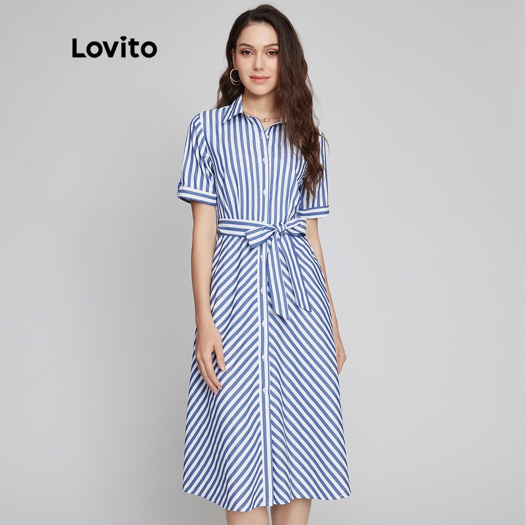 Lovito Elegant Striped Shirt Belted Dress L26LD055 (Multi-Color) Lovito ...