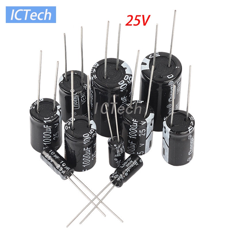 50pcs 25v Aluminum Electrolytic Capacitor 10uf 100uf 220uf 330uf 470uf 680uf 1000uf 2200uf 1607