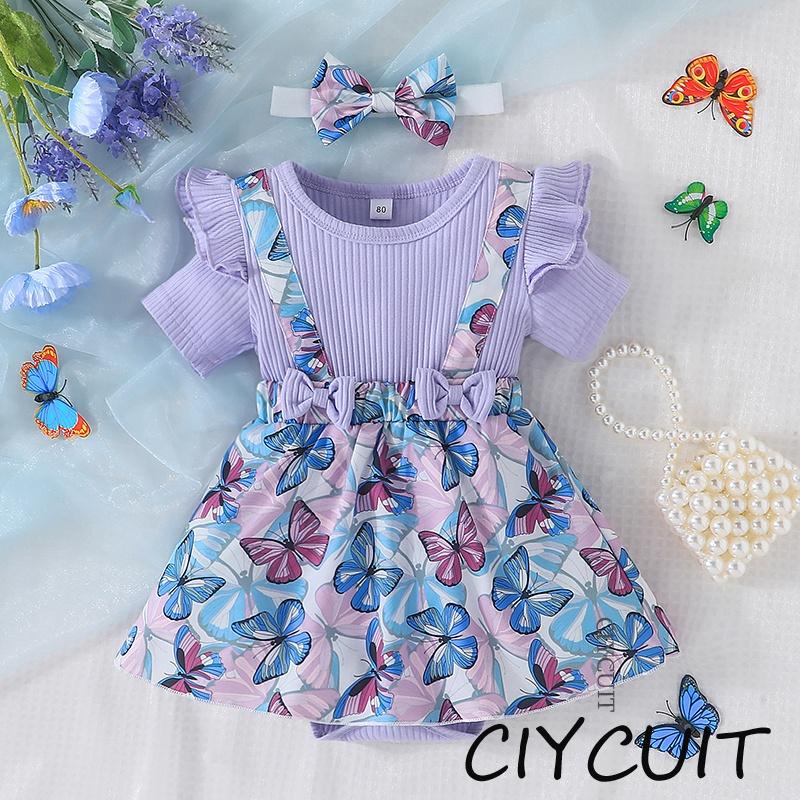 Pops Dress Baby Girl Newborn 3 18 Months Baju Raya Kurung Gaun Budak Perempuan Murah Summer Short Sleeve Purple butterfly Cute Fashion Kids Princess Romper Dresses Kanak Kanak Shopee Malaysia