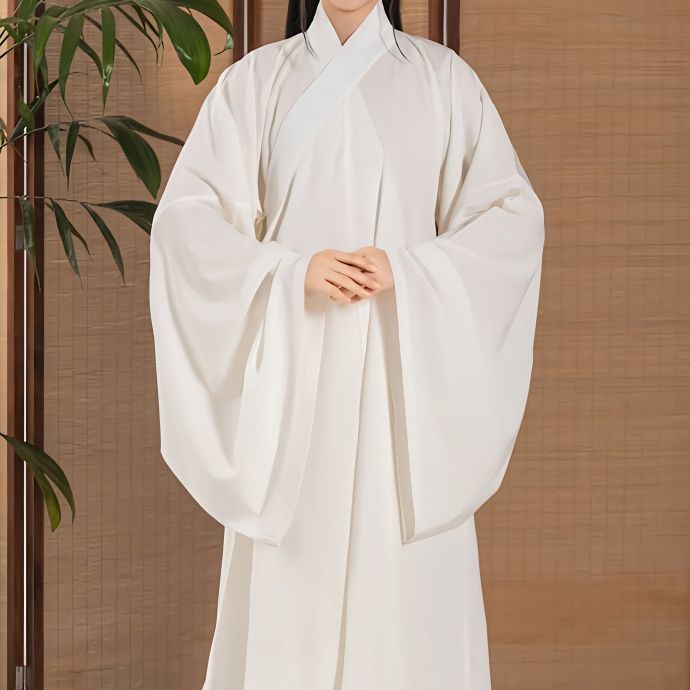 汉服明制圆领袍道袍内搭直裰内衬袍打底袍原创中国风白色Hanfu Ming round-necked robe Taoist robe with ...