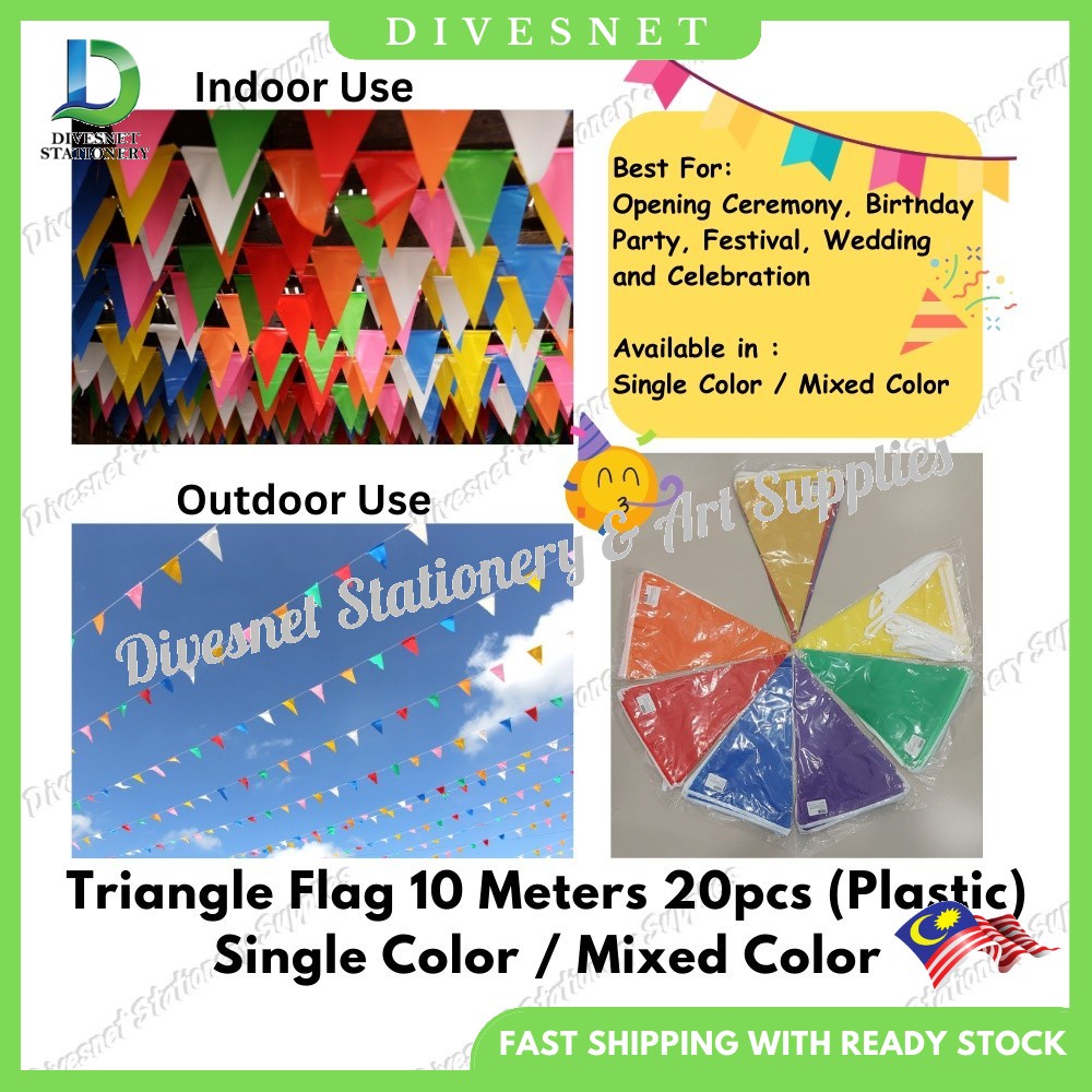 Triangle Flag 10 Meters 20pcs Plastic Colour Event Flag Festival Party ...