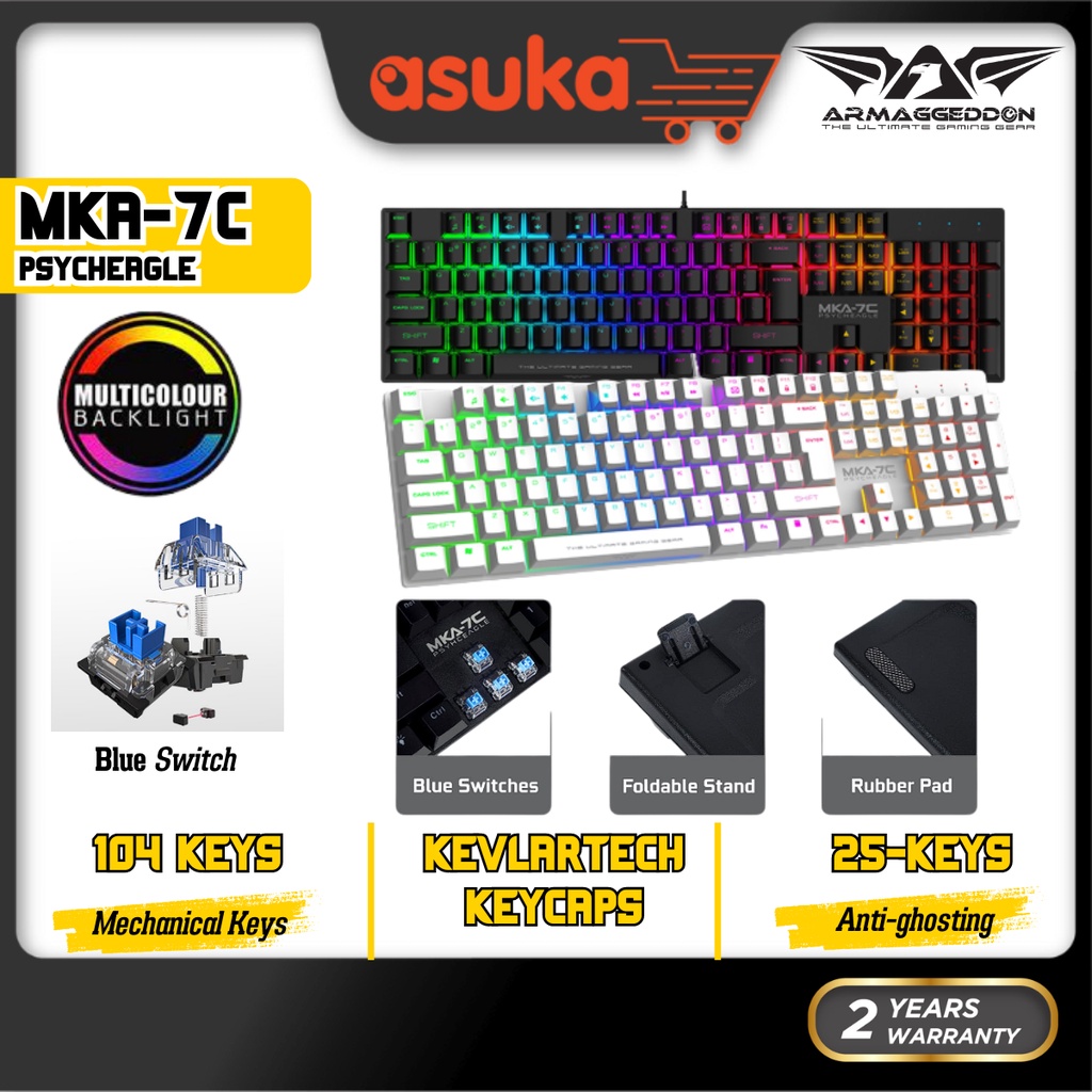 Armaggeddon MKA-7C Black / White Psycheagle (104 Keys) Blue Switch ...
