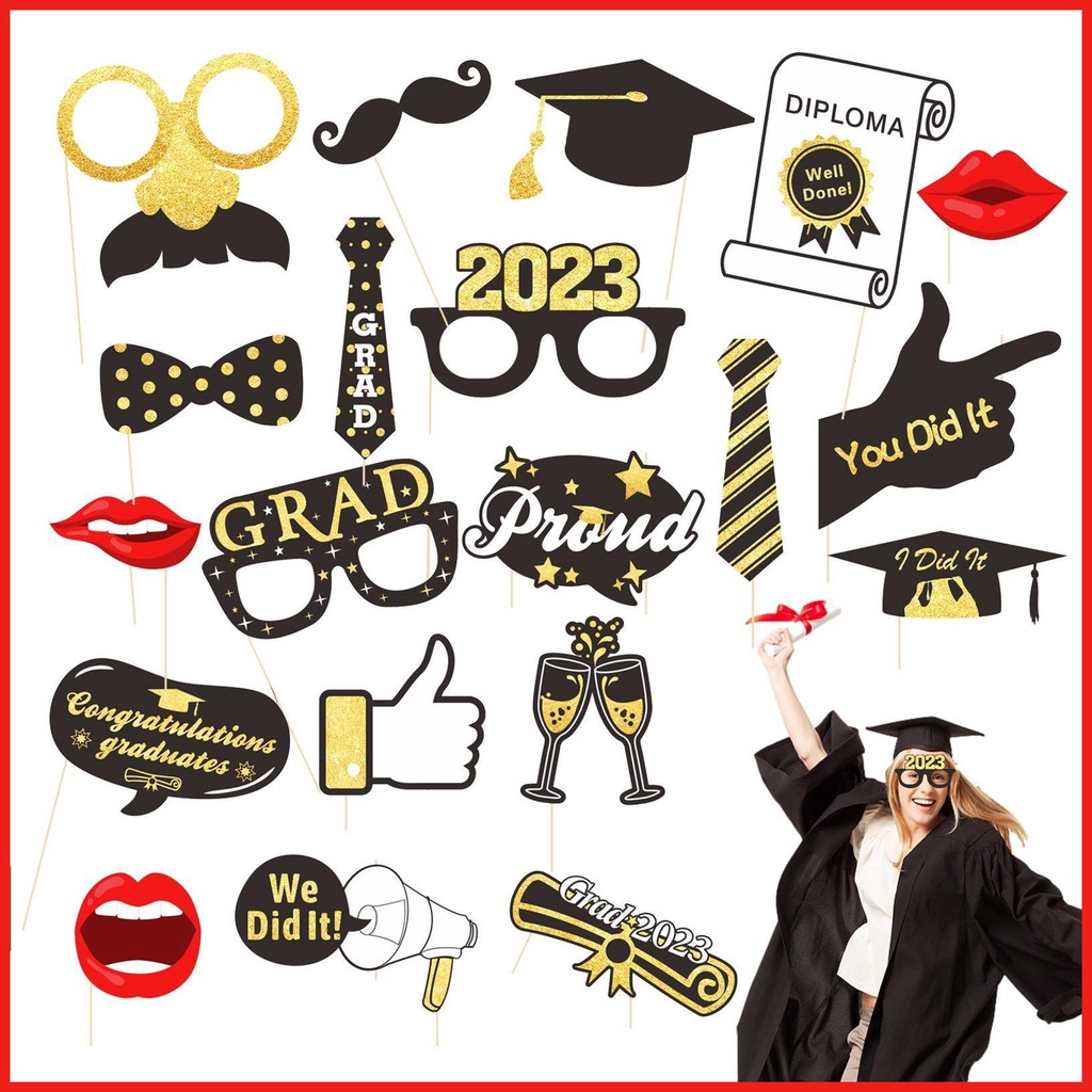 Photo Booth Props College Graduation Photo Booth Props 20pcs Gold Photo ...