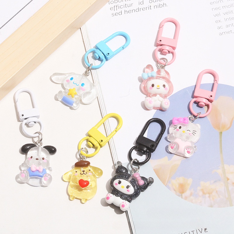 Sanrio Anime Hello Kitty Transparent Fine Flashing Keychain Cartoon ...