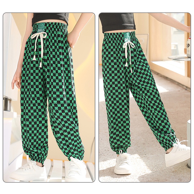 2-14Years Kids Girl Checked Long Pants Summer Fashion Harren Pants for ...