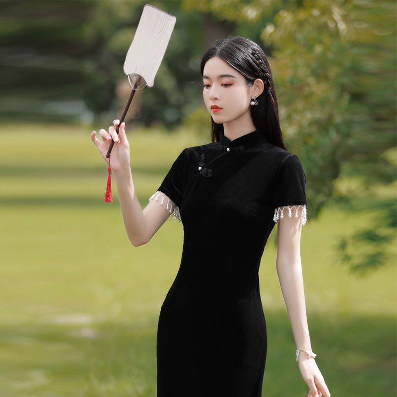 Black cheongsam best sale