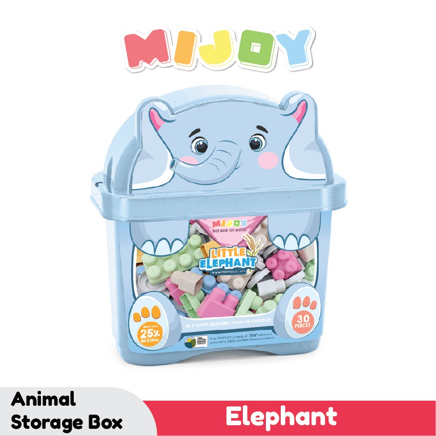 MIJOY ANIMAL STORAGE BOX WITH 30PCS RICE HUSK TOY BLOCKS - ELEPHANT ...