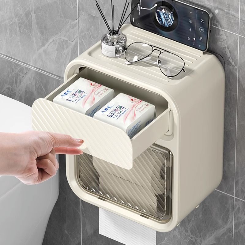Bathroom toilet tissue box from punching waterproo卫生间厕所纸巾盒免打孔防水厕纸盒壁挂式卷纸 ...