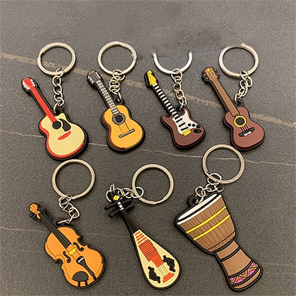 Simulated Musical Instrument Keychain Silicone Guitar Pvc Keyring for