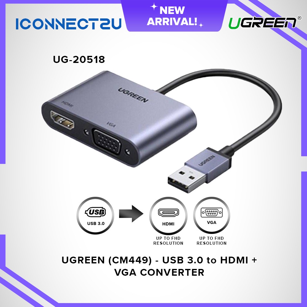 Ugreen (CM449) 20518 USB 3.0 to HDMI + VGA Converter Shopee Malaysia