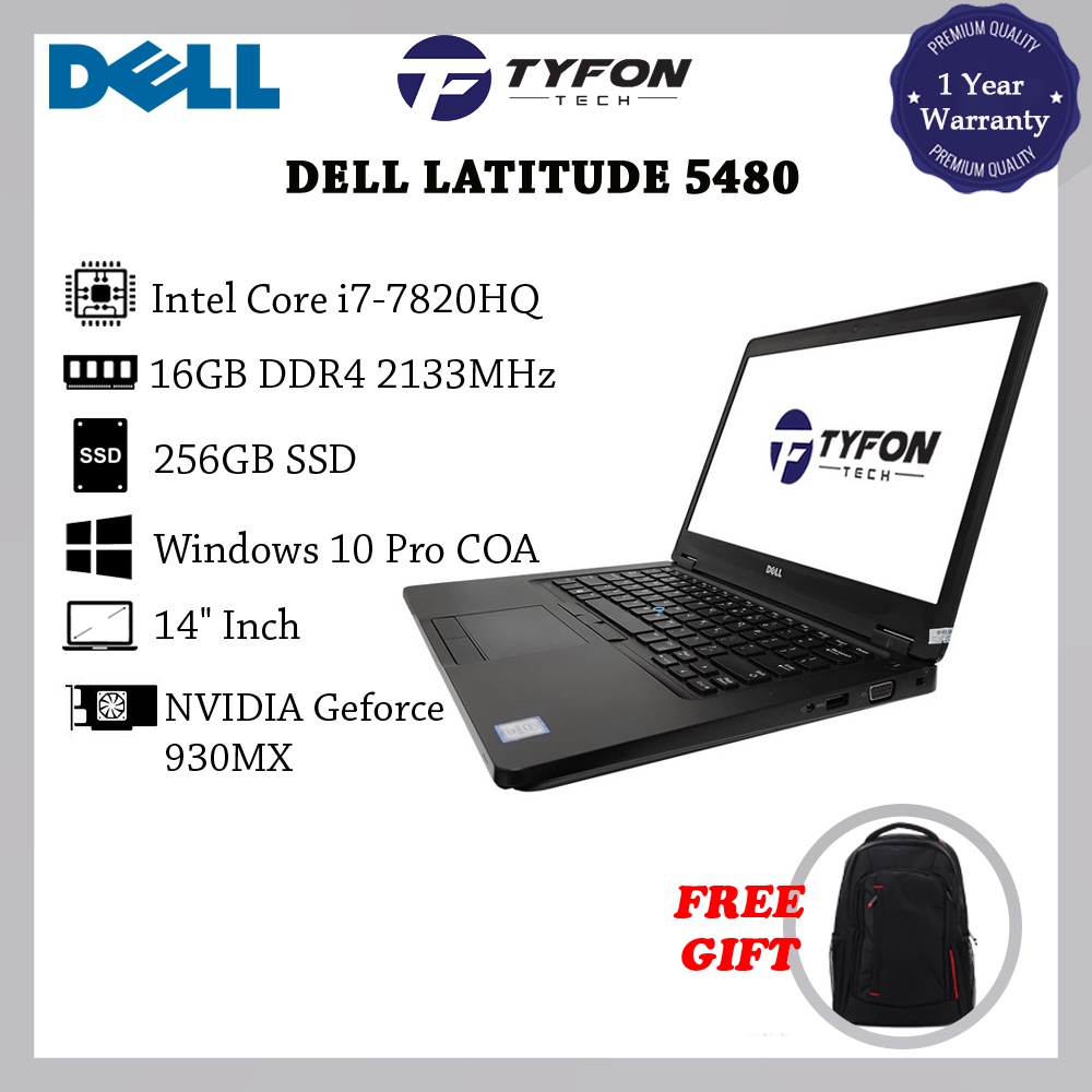 Dell Latitude 5480 I7 7820hq 16gb Ddr4 Ram 256gb Ssd Nvidia Geforce 930mx Win 10 Pro Laptop 5606